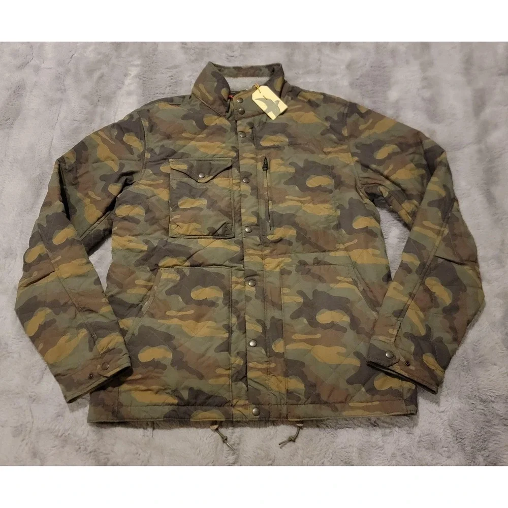 Relwen Quilted Tanker Jacket Mens Medium Green Camo Orange Lined Insulated Zip - Picture 2 of 7